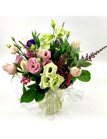 Bouquet roses et lisianthus